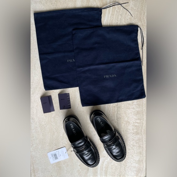 PRADA brushed black leather slip on loafers - Picture 8 of 10